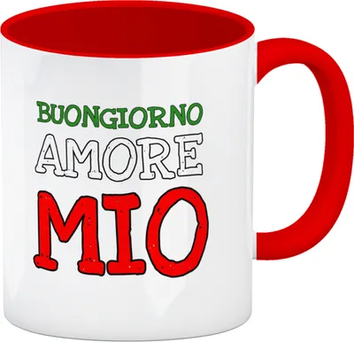 Produktbild von Buongiorno Amore Mio Kaffeebecher Rot Ein Morgenmuffel benötigt frühmorgens