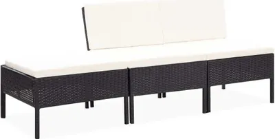 Produktbild von 3-tlg. Garten-Lounge-Set mit Auflagen Poly Rattan Schwarz