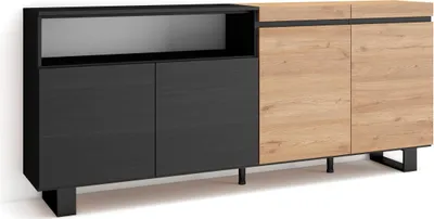 Produktbild von Sideboard, Highboard, 200x35x87cm, 4 Türen, Industriedesign, Eiche Schwarz