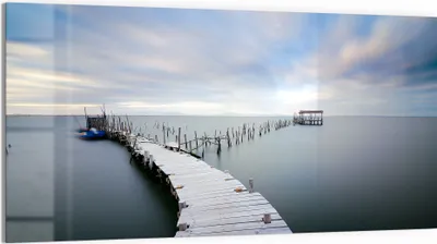 Produktbild von DEQORI Glasbild Echtglas 100x50 cm 'Stiller Steg' Wandbild Bild modern Deko
