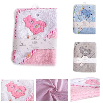 Produktbild von Cangaroo Baby-Kapuzenhandtuch Manny 76 x 76 cm Babyhandtuch Tiermotiv Baumwolle rosa