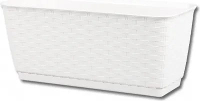 A white rectangular planter with a woven texture.