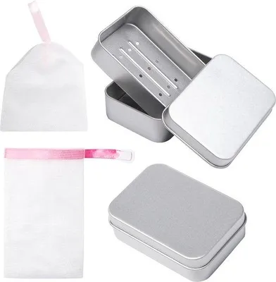Produktbild von Famanu Seifenschale tragbar Aluminium Seifenhalter - Wasserablauf - Bubbles-Mesh - Reise-Seifenhalter 2 Stück