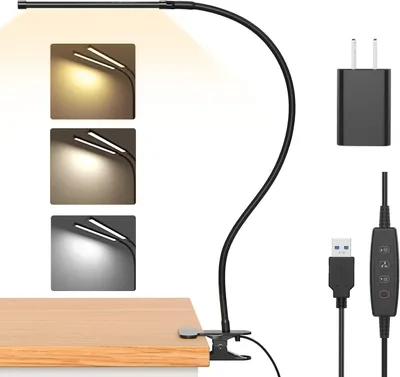 Image de Lampe de bureau LED - Éclairage de travail - Lecture et travail - Col de cygne flexible - 40 cm - Noir