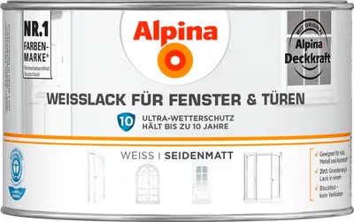 Produktbild von Alpina Weißlack für Fenster & Türen 300 ml weiß seidenmatt