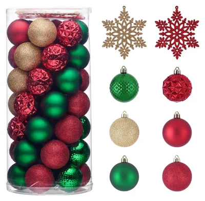 Image de Boules de Noël, 5 cm de diamètre, lot de 50, rouge, vert, or, en plastique, décorations de Noël