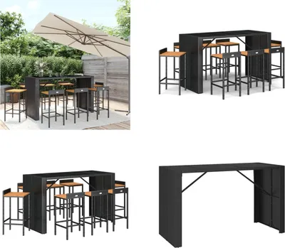 Produktbild von vidaXL 9 tlg. Gartenbar Set Schwarz Poly Rattan & Massivholz Akazie - Gartenbar Set - Gartenbar Sets - Garten Bar Set - Gartenbar