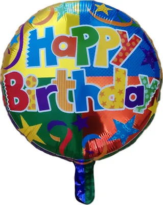 Produktbild von Folienballon Happy Birthday rund, bunte Schrift, mit Sternen ca. 45 cm