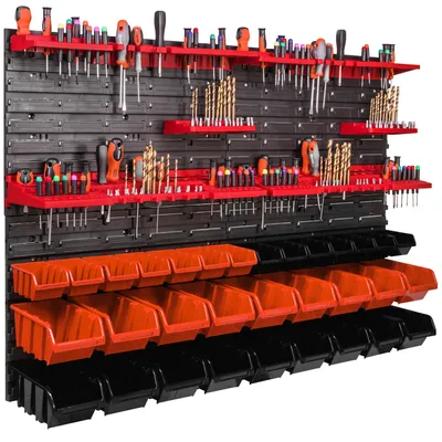Image de Système de stockage Étagère murale 1152 x 780 mm Paroi à outils 32 pcs Bacs gerbables plastique