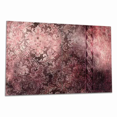 Produktbild von Wallario Herdabdeckplatte aus Glas, Größe 80 x 52 cm 2-teilig, Motiv Schnörkelmuster in rot