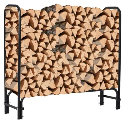 Imagen del producto de Soporte para leña para exteriores - Estructura metálica para leña - Con cubierta - Base de malla - Estante para apilar leña - 244 cm