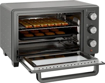 Produktbild von Minibackofen, 21 L Toasterofen mit 1 Drahtgestell und 1 Backblech, 3 Kochmodi, 100 °C-230 °C, Edelstahl, Glas, Grau