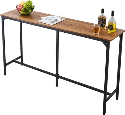 Produktbild von VEVOR Bartisch mit abgerundeten Kanten & ausziehbarem horizontalem Design, rechteckiger Kneipentisch Stehtisch (1600 x 398 x 915 mm), Bistrotisch Esstisch Hellbraun, Schwarz, geeignet für Minibar
