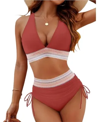 Produktbild von Zweiteiliges Bikini-Set für Damen – hoher Bund und V-Ausschnitt