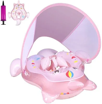 Produktbild von Ibenzoa® Aufblasbarer Baby-Schwimmring mit Sitz und abnehmbarem Sonnendach (UPF50+), doppelte Luftkammern, verstärkte Schultergurte, PVC, 3–36 Monate, Babyrosa