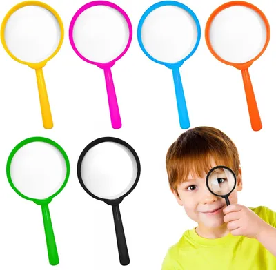 Productafbeelding van Vergrootglazen voor kinderen, set van 6, van kunststof, met 3-voudige vergroting, geschikt voor ontdekkingsspelletjes