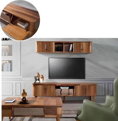 Produktbild von tv Wand Holz Stil Modern Regal Wohnzimmer Möbel Schrank neu moderne Wohnwand neu