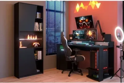 Image de Bureau de jeu à LED, noir mat, 152 x 61,5 x 87 cm