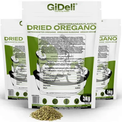 Imagen del producto de Orégano, 15 kg, hojas secas, natural, vegano, ideal para pizza, pasta y otras preparaciones culinarias. Marca: GiDeli
