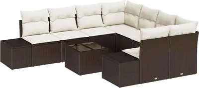 Image de Ensemble de canapé de jardin 9 pcs Marron polyrotin