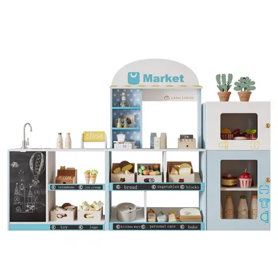 Produktbild von Kaufladen, Kinder Supermarkt mit Kreidetafel und Theke, Kaufmannsladen, Verkaufsstand, Spielzeugsupermarkt,  Einkaufsladen, ab 3 Jahren