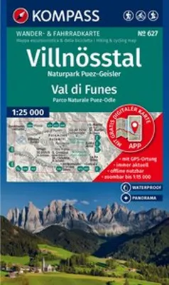 Obrázok produktu pre KOMPASS Turistická mapa 627 Villnösstal / Val di Funes, Prírodný park Puez-Geisler / Parco Naturale Puez-Odle 1:25 000