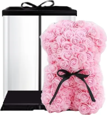 Produktbild von Rosenbär-Geschenk, 27,9 cm großer Rosenbär mit künstlicher Blume und LED-Licht, konservierte Blumen, Bärengeschenk zum Valentinstag für Liebhaber, Partner und Freunde