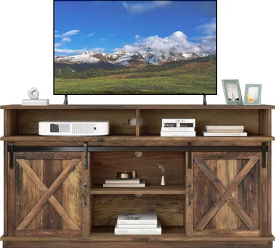 Immagine prodotto di Fortuna Lai Grande mobile TV, credenza, mobile multimediale con 2 ante scorrevoli classiche, ripiani regolabili per soggiorno, sala da pranzo, design rustico 148 * 40 * 78 cm
