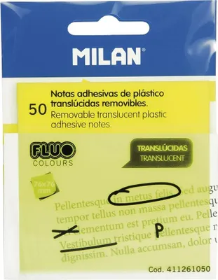 Produktbild von Milan Haftnotizen 50 Blatt 76x76mm transluzent gelb fluoreszierend gelb