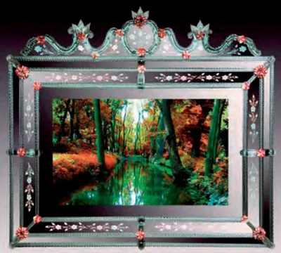 Produktbild von Casa Padrino Luxus Barock Spiegel Grün / Rot - Prunkvoller Wandspiegel im Venezianischen Stil mit integriertem 46 Zoll TV - Hotel Möbel - Barock Möbel - Luxus Möbel im Barockstil -  Italy