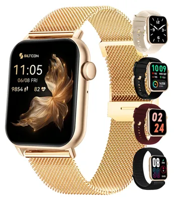 Produktbild von Siltcon Seréa Smartwatch Damen mit Telefonfunktion – 1,83 Zoll AMOLED, 100+ Sportmodi und Schlaftracking – 5 Armbänder – Gold