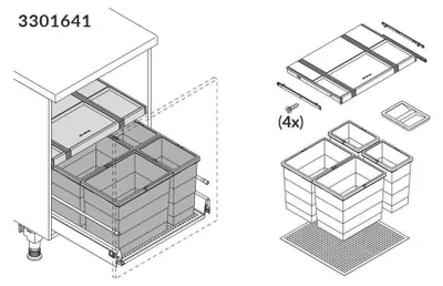 Produktbild von Hailo Allegro System 4x Abfall Mülleimer Küche Einbau 60cm Schublade