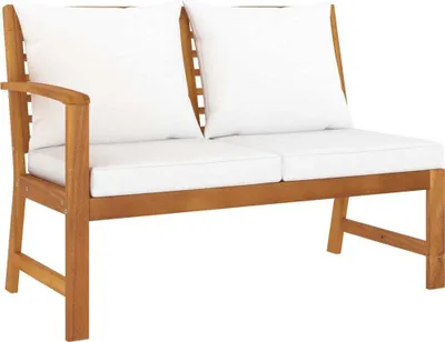 Produktbild von Gartenbank 114,5 cm mit Cremeweißen Kissen Massivholz Akazie