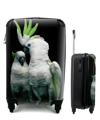 Produktbild von MuchoWow® Koffer Handgepäck Trolley Rollkoffer Kleine Reisekoffer mit 4 Rollen - Grüne Kakadus auf schwarzem Hintergrund - Cabin Size < 55x40x23 cm & 55x40x20 cm - Fotokoffer - Kabinenkoffer - Boardgepäck - Reise-Box - Reisekoffer - Reisegepäck - Koffer mit Bild - Trolley für Kinder