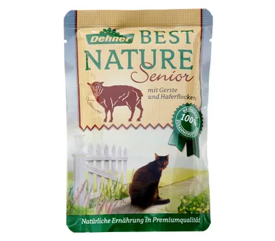 Produktbild von Dehner Best Nature Katzenfutter Senior, Nassfutter, für ältere Katzen, Lamm, 16 x 85 g Beutel (1.36 kg)