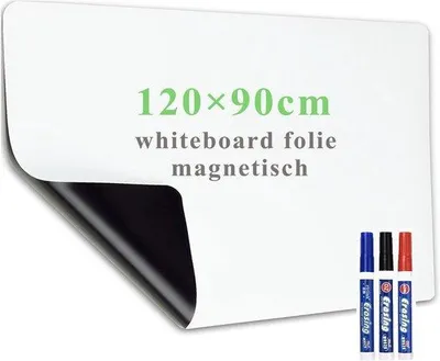 Obrázok produktu pre Nálepky na bielu tabuľu 90 x 60 cm – magnetické a samolepiace – biele s fixkami a špendlíkmi – na stenu, do kancelárie a do školy