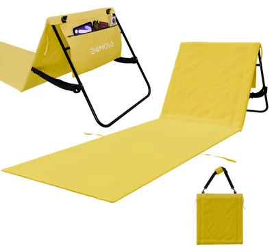 Produktbild von 24MOVE® Strandmatte 1er Set klappbar mit Rückenlehne, Strandliege mit Gurt, tragbar für Strand und Garten, Liegematte gelb
