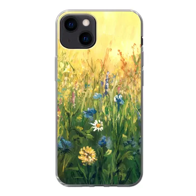 Produktbild von MuchoWow® Handyhülle Schutzhülle Hülle für iPhone 13 Blumen - Aquarell - Sonne Silikon Softcase Handy Hülle - Karteninhaber