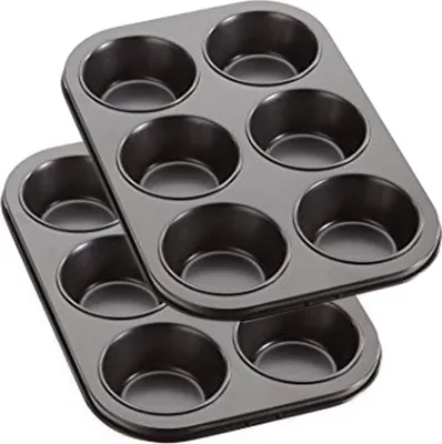 Produktbild von Backform für Biskuit und Muffins - Muffinform für 6 Muffins - Kohlenstoffstahl mit Antihaftbeschichtung - Set von 2