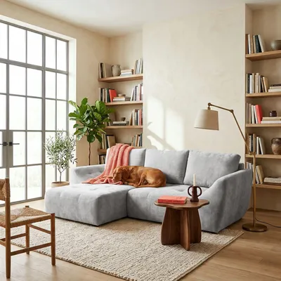 Produktbild von MUFFO Ecksofa NICE L Links mit Schlaffunktion 137x204 Chenille Hellgrau
