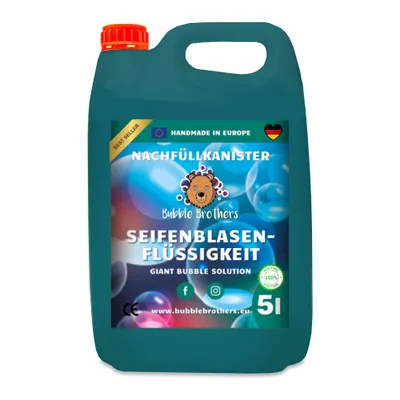 Produktbild von Bubble Brothers Seifenblasenflüssigkeit 5L für Riesenseifenblasen & Seifenblasen – Premium Nachfüllkanister für Kindergeburtstag & Outdoor Spaß XXL