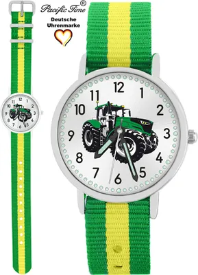 Produktbild von Kinder Armbanduhr Jungen Mädchen Traktor Trecker wasserdicht Armband grün gelb
