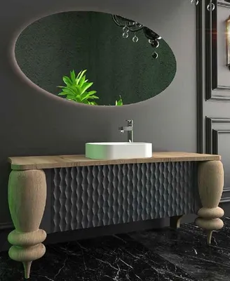 Produktbild von Casa Padrino Luxus Badezimmer Set Naturfarben / Grau / Weiß - 1 Waschtisch mit 2 Türen und 1 Waschbecken und 1 LED Wandspiegel - Luxus Badezimmermöbel