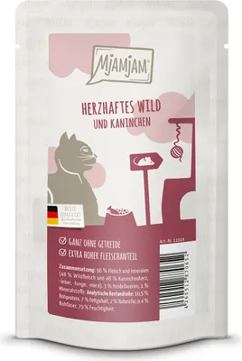 Produktbild von MjAMjAM Quetschie herzhaftes Wild & Kaninchen mit fruchtigen Heidelbeeren, Adult, jede Rasse, Spiel, Kaninchen, 125 g, Getreidefrei