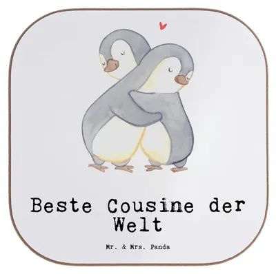 Produktbild von Mr. & Mrs. Panda Getränkeuntersetzer Pinguin Beste Cousine der Welt - Weiß - Geschenk, Untersetzer für Gläser, Coaster, Kusine, Kousine, Glas, gläseruntersetzer, Cousin