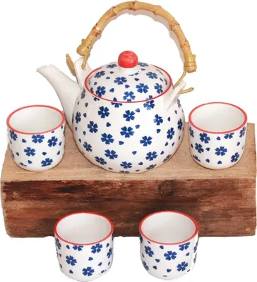 Produktbild von 270 Teeset Ruka weiss blau Blümchen 5 tlg im kleinen Geschenkkarton