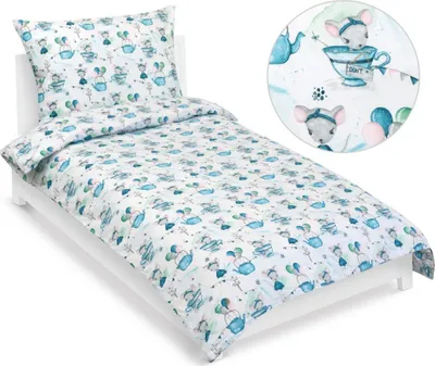 Produktbild von Baumwollbettwäsche junior - Blau, weiß - 140x200, 70x90