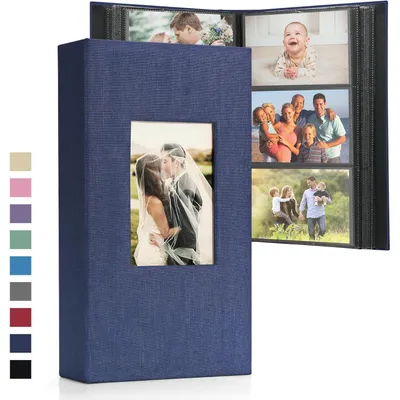 Produktbild von Fotoalbum zum Einstecken 10x15 cm Leinen 300 Fotos Schwarze Seiten Blau
