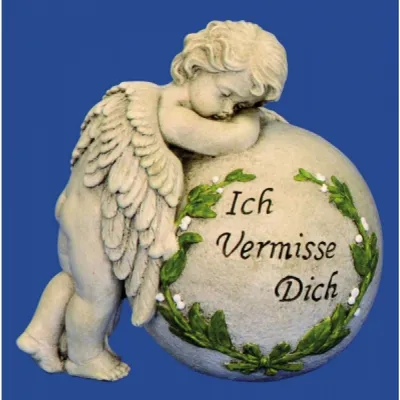 Produktbild von Engel an Kugel 'Ich vermisse Dich' h=19,5cm b=19cm