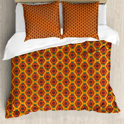 Produktbild von ABAKUHAUS Burnt orange Bettbezug Set, Abstraktes blühendes Natur-Muster mit blühenden Blumenblättern und Laub verlässt, 155 x 220 cm + 80 x 80 cm, Mehrfarbig